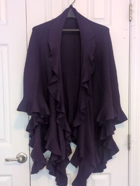 Women's Ruffle Cascade Open-Front wrap poncho - Purple